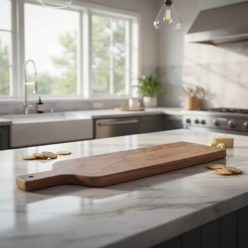 Custom Acacia Wood Beveled Serving Board With Handle, Wooden Serving Board, Charcuterie Board
