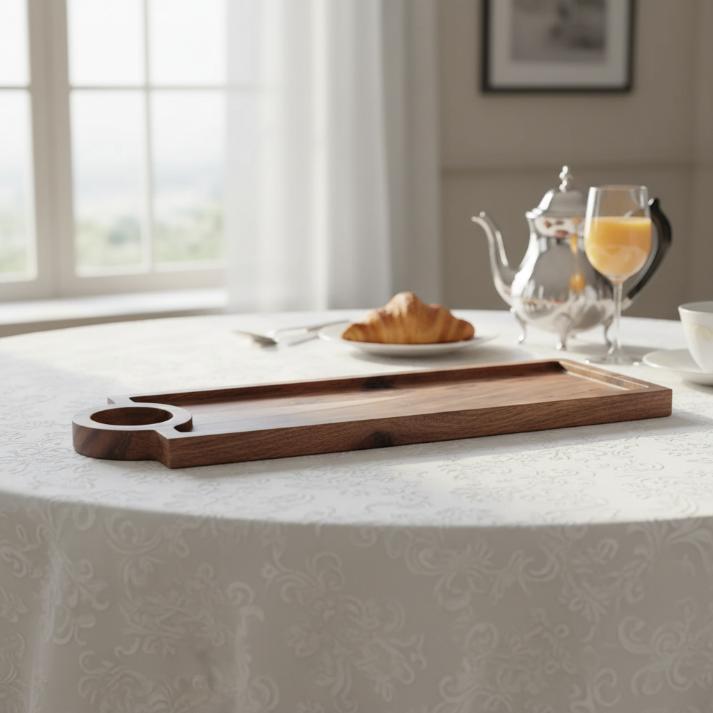 Custom Acacia Wood Rectangle Serving Tray With Handle, Wooden Serving Tray, Kitchen Serving Tray