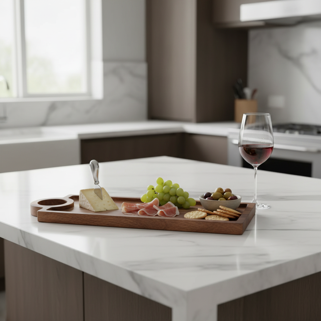 Custom Acacia Wood Rectangle Serving Tray With Handle, Wooden Serving Tray, Kitchen Serving Tray