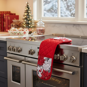 Christmas Double Oven Mitt Red Poinsettia Set Of 2, Holiday Kitchen Gloves, Festive Cooking Accessory