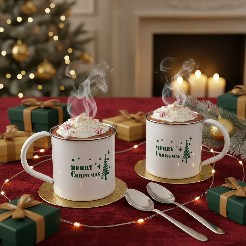 Christmas Stainless Steel Mug Merry Christmas Set Of 2, Holiday Drinkware, Festive Tableware