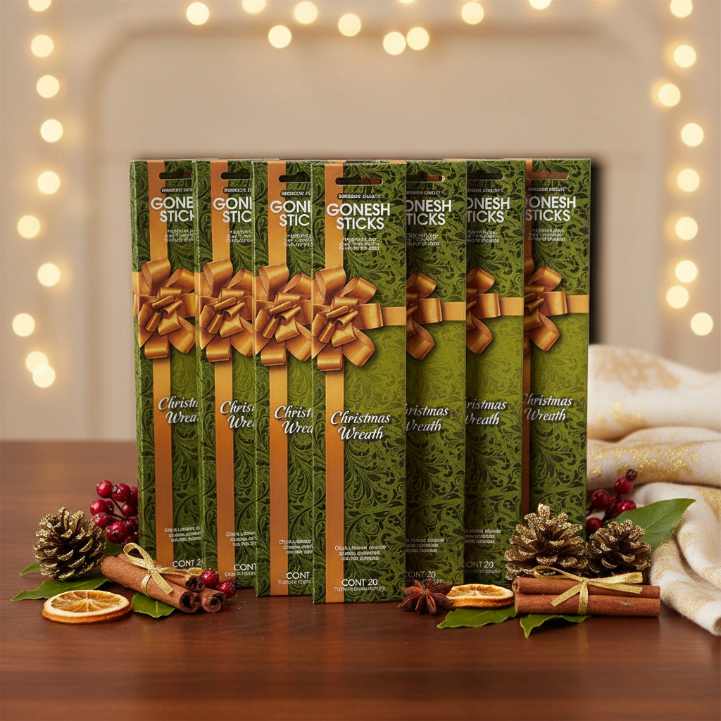 Gonesh Christmas Wreath Incense Sticks 20-Pack – Holiday Aromatherapy Fragrance – Set of 8