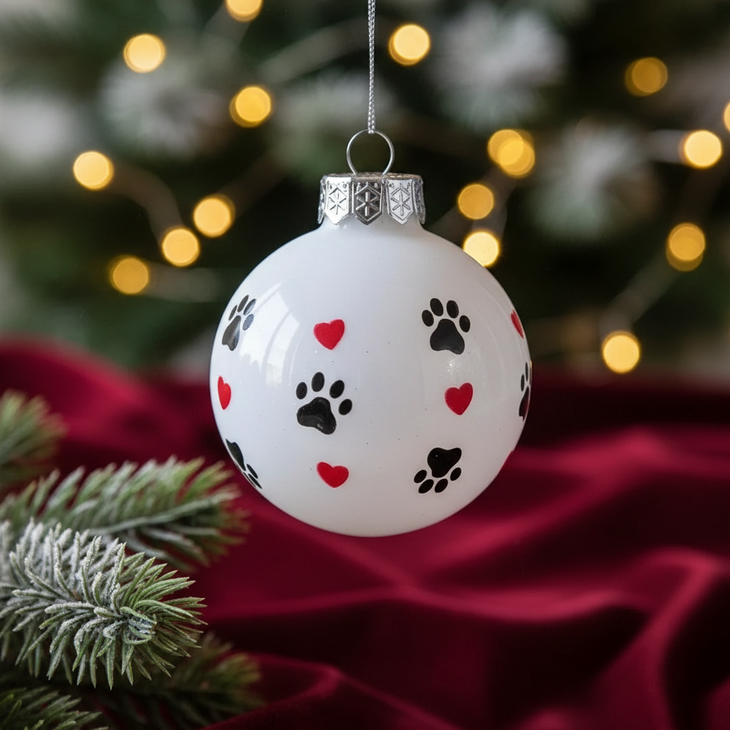 Christmas Paw Prints Ornament Set Of 12, Holiday Tree Decoration, Pet Lover Home Decor