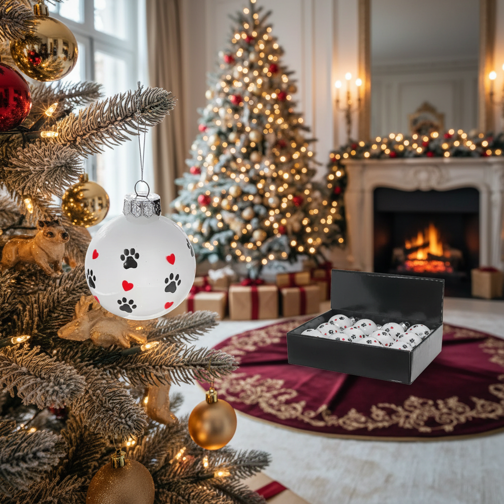 Christmas Paw Prints Ornament Set Of 12, Holiday Tree Decoration, Pet Lover Home Decor