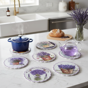 8 Inch Round Scallop Ceramic Trivet Lavender Set of 6 Kitchen Hot Plate