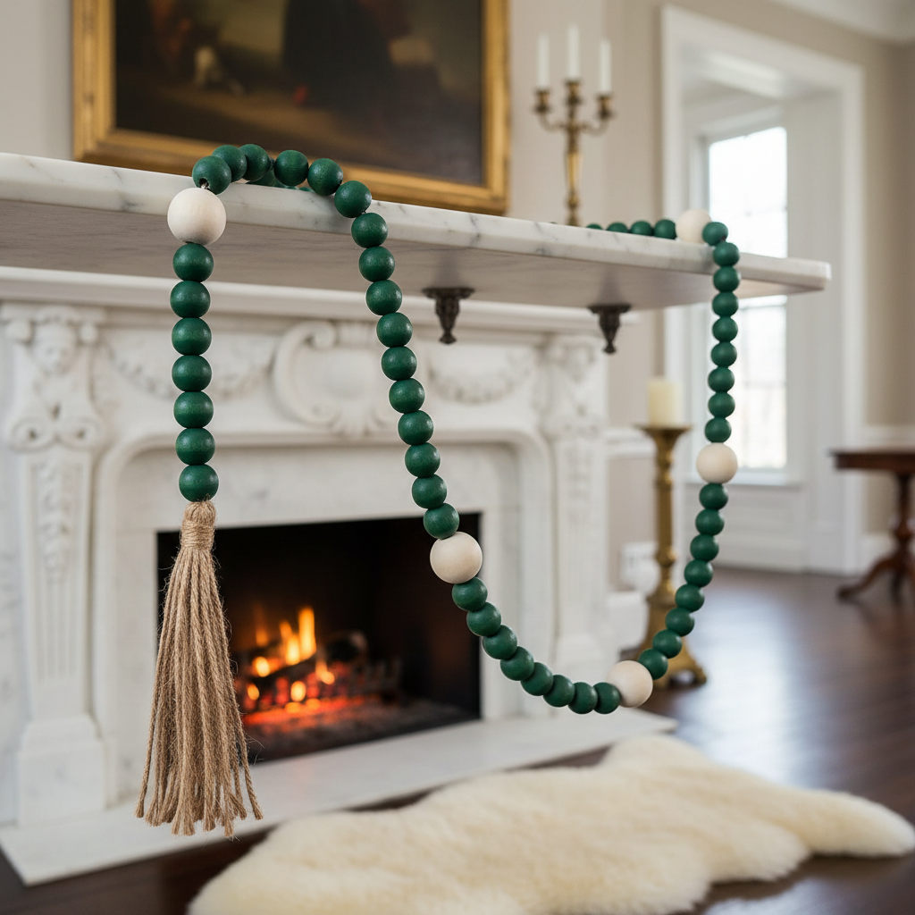 Dual Wood Bead Garland Green Christmas Tree Decorative Garland