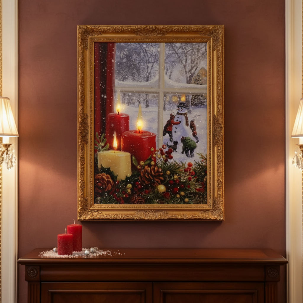 LED Canvas Wall Art Candle & Window – Christmas Holiday Decor