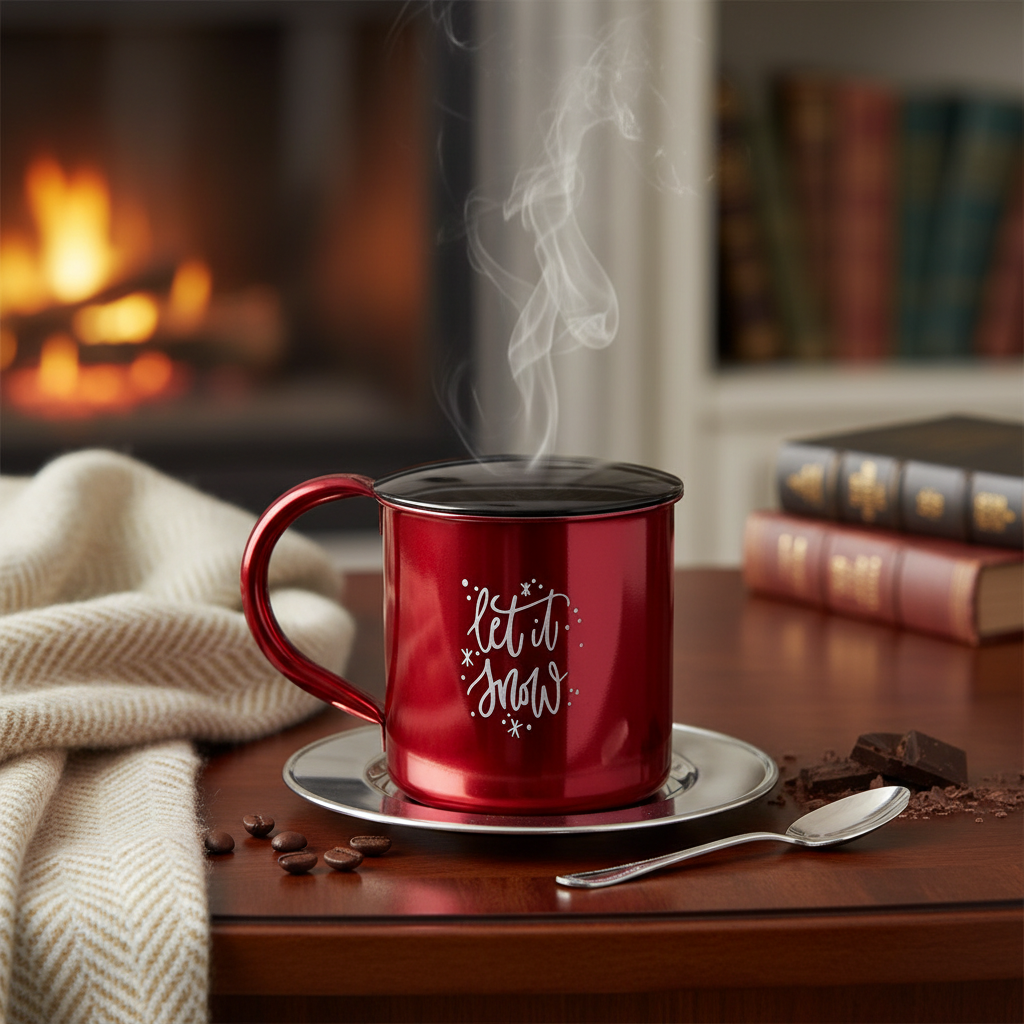 Christmas Stainless Steel Mug Let It Snow Set Of 2, Holiday Drinkware, Festive Tableware