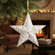 Large White & Gold Star Christmas Ornament – Holiday Tree Decoration