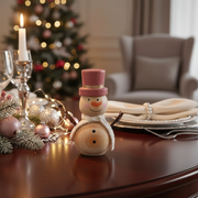 Wooden Snowman with Pink Hat Christmas Decor – Holiday Table Decoration