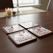 Set of 4 Wooden Enamel Coasters Believe In The Magic Of Christmas Holiday Drink Coasters