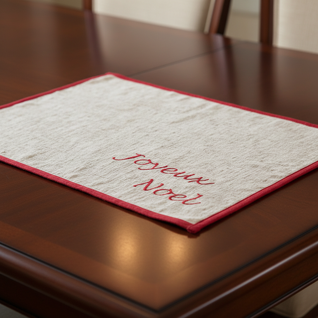 Joyeux Noel Embroidered Placemat 13x18 Inch – Holiday Table Decor, Durable Fabric – Set of 12
