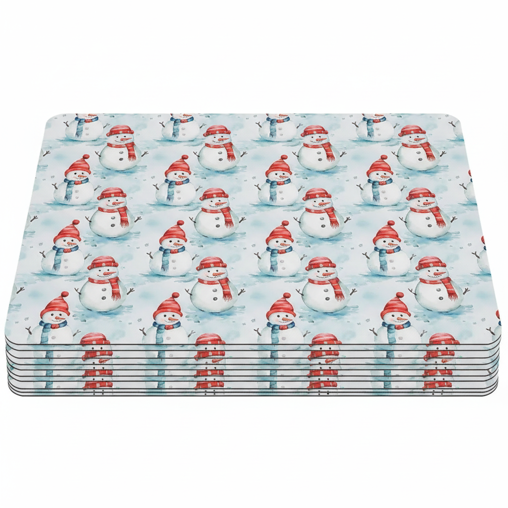 Multi Snowman Plastic Christmas Placemat Set of 12 – Holiday Table Decor