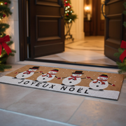 Coir Door Mat Quadruple Snowman Joyeux Noel 16 X 48 Holiday Entrance Doormat
