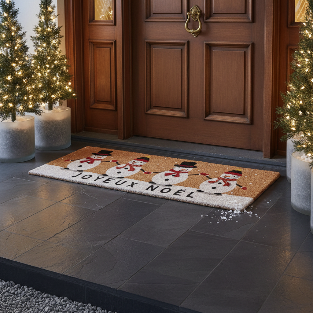 Coir Door Mat Quadruple Snowman Joyeux Noel 16 X 48 Holiday Entrance Doormat