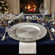Silver Snowflake Charger Plate – 13", Set of 6, Holiday Tableware