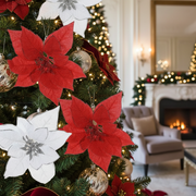 Poinsettia Clip Set of 6, Christmas Tree Flower Ornament, Holiday Floral Clip