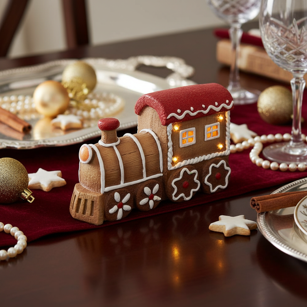 Lighted Gingerbread Train Decor, Christmas Village Train Decoration, Holiday Tabletop Decor
