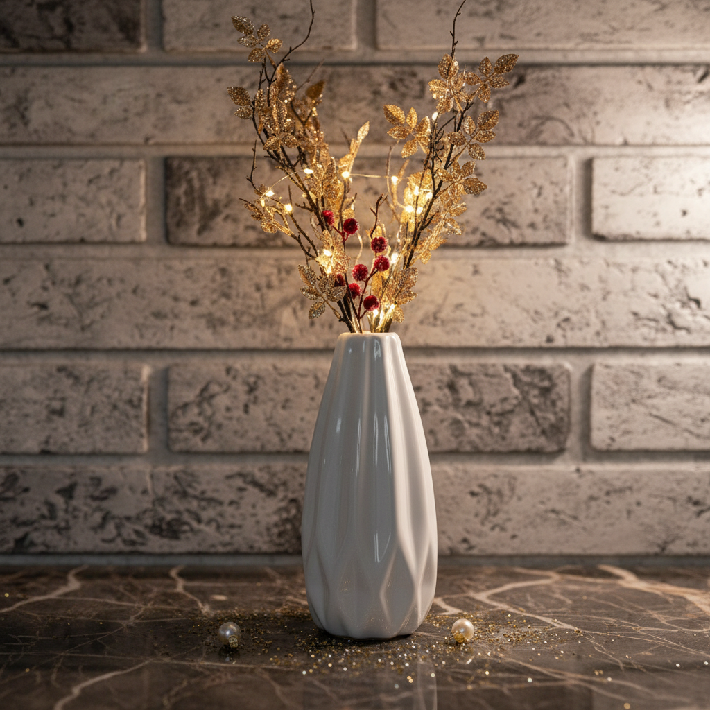 Christmas Shiny Leaves Spray Set Of 6, Holiday Floral Pick, Festive Home Decor