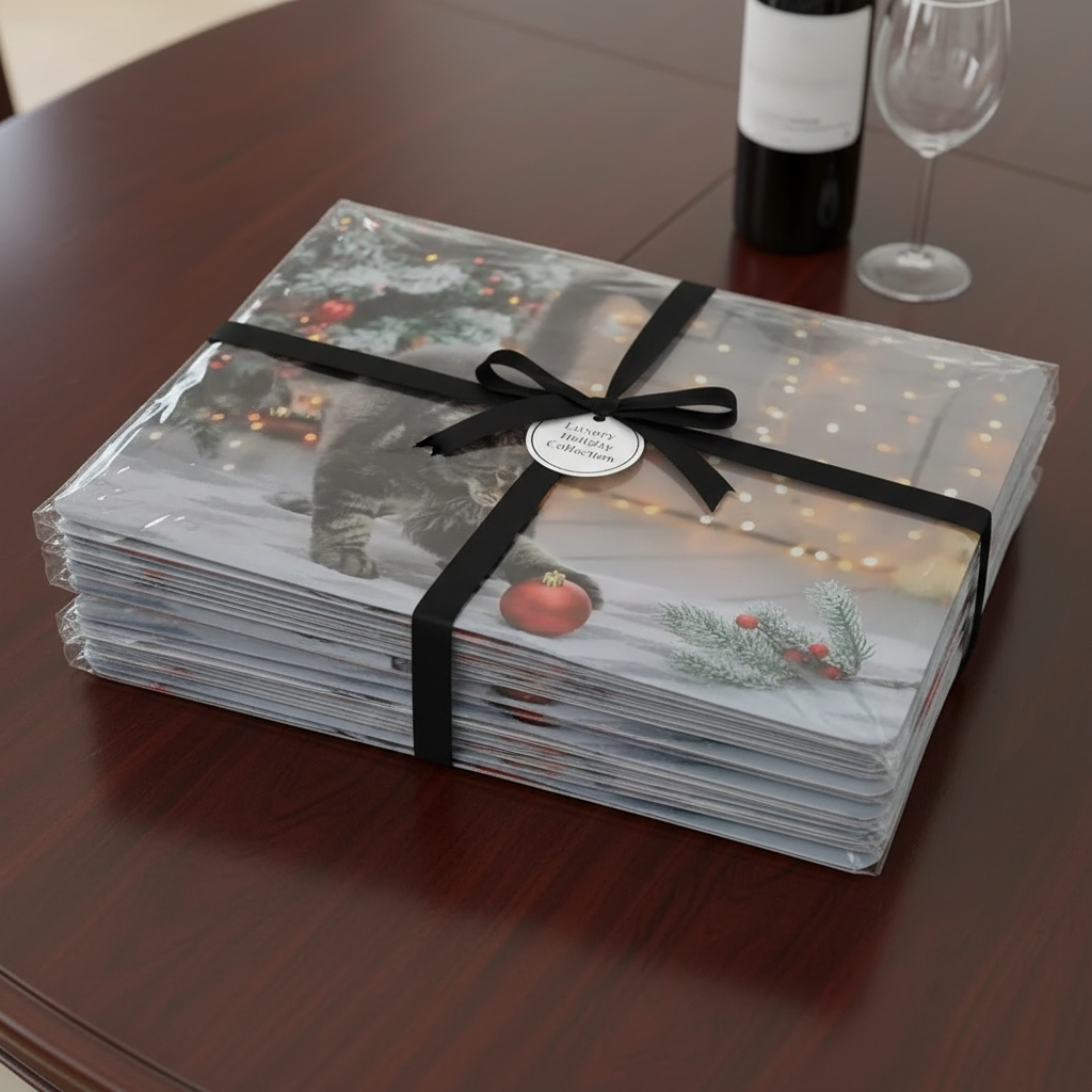 Playful Cat Plastic Christmas Placemat Set of 12 – Holiday Table Decor
