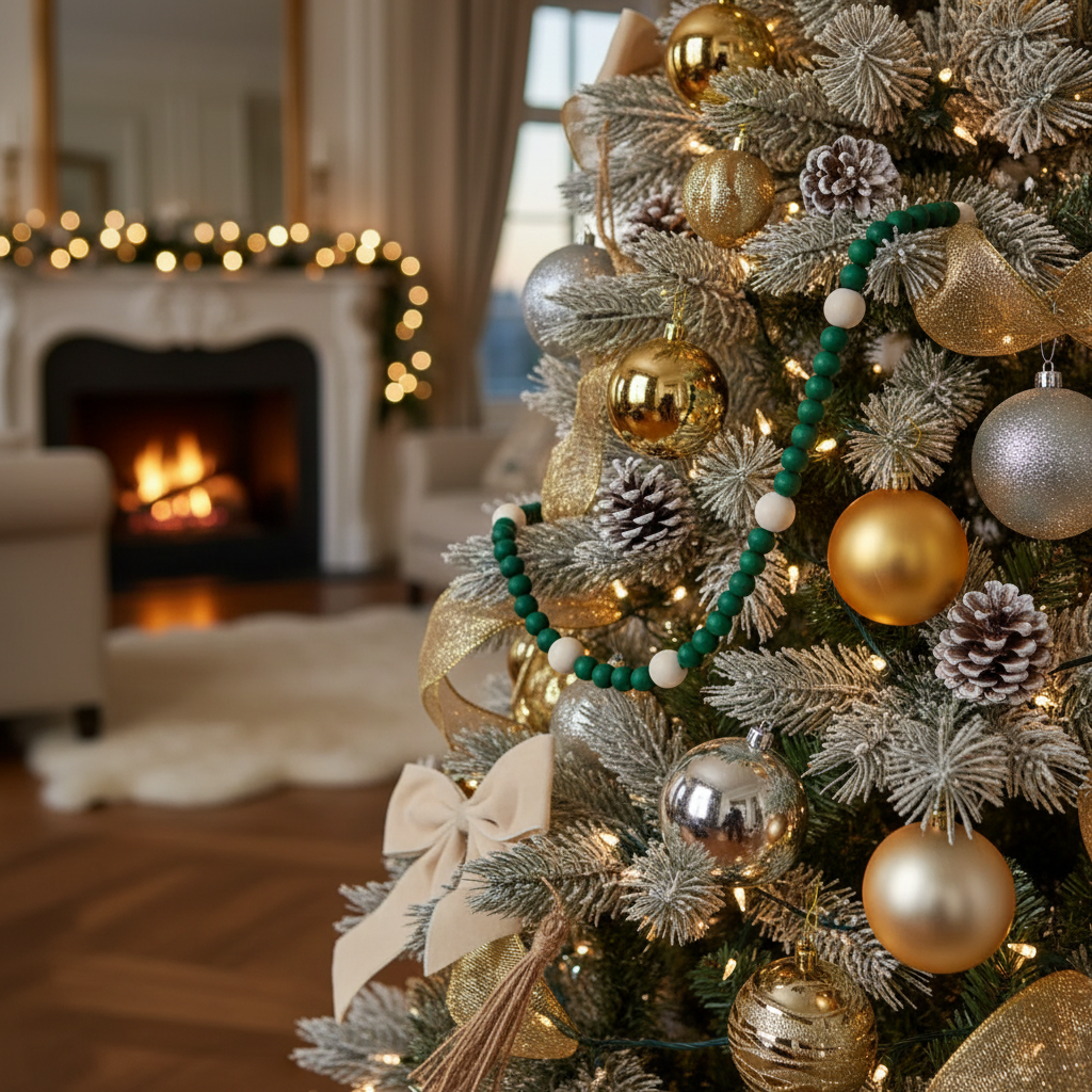 Dual Wood Bead Garland Green Christmas Tree Decorative Garland