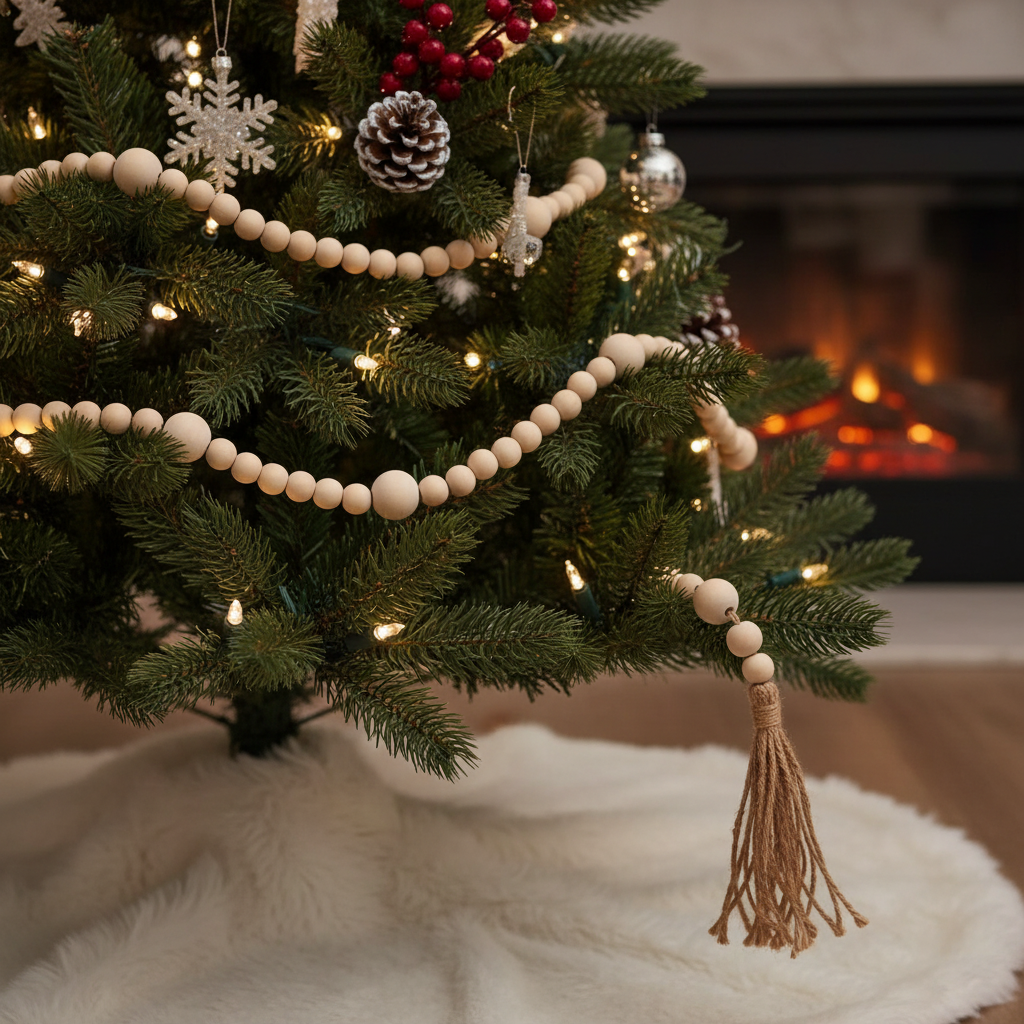 Dual Wood Bead Garland Natural Wooden Bead Christmas Decoration
