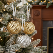 4 Inch Glass Swirl Ornament Gold and Silver Christmas Tree Decorations - Set of 4