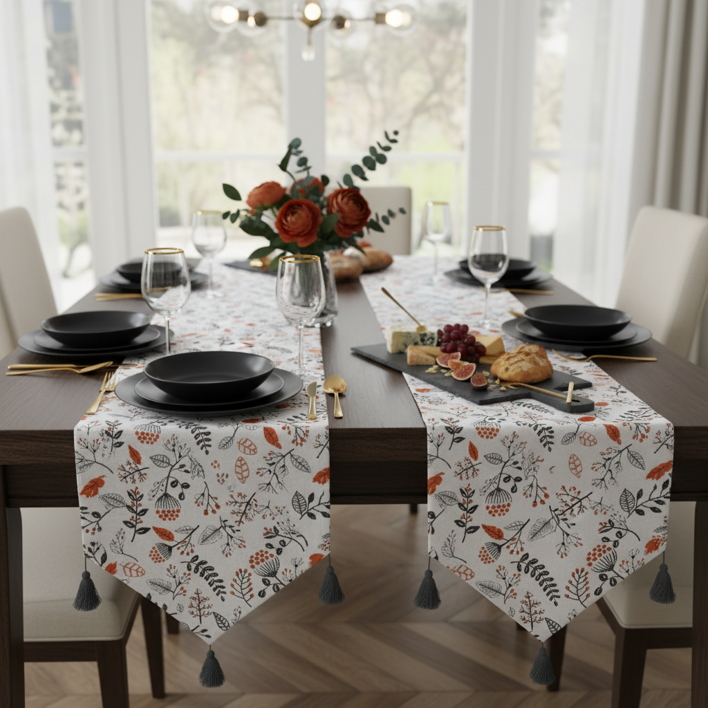 Cotton Table Runner Persimmon 54 Inch Decorative Dining Runner - Set of 2