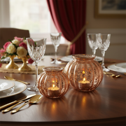 Mercury Sphere Ribbed Tealight Holder Bronze Set Of 2, Decorative Candle Holder, Home Accent