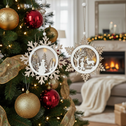 LED Wooden Snowflake Scenic Christmas Ornament Set of 12 – Holiday Decor