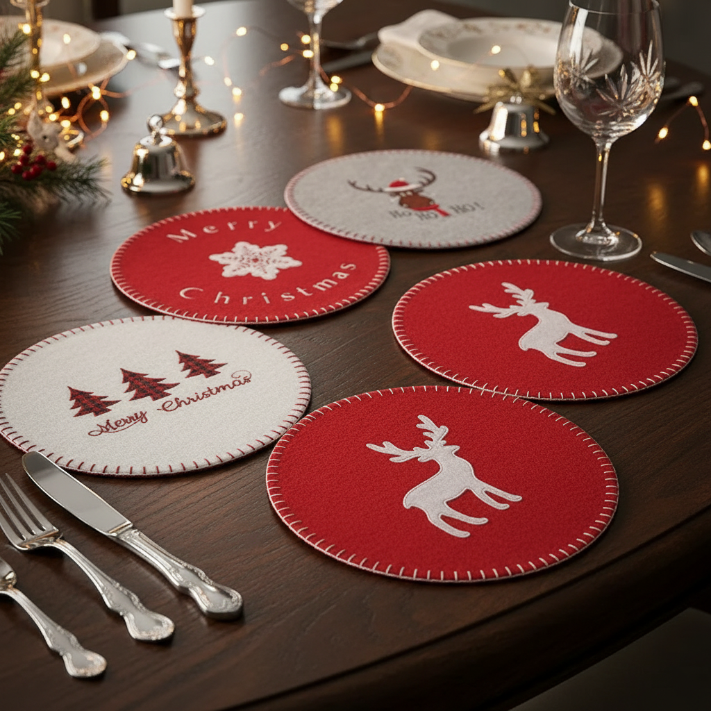 Small Felt Christmas Placemat 11.8" Set of 12 – Holiday Table Decor