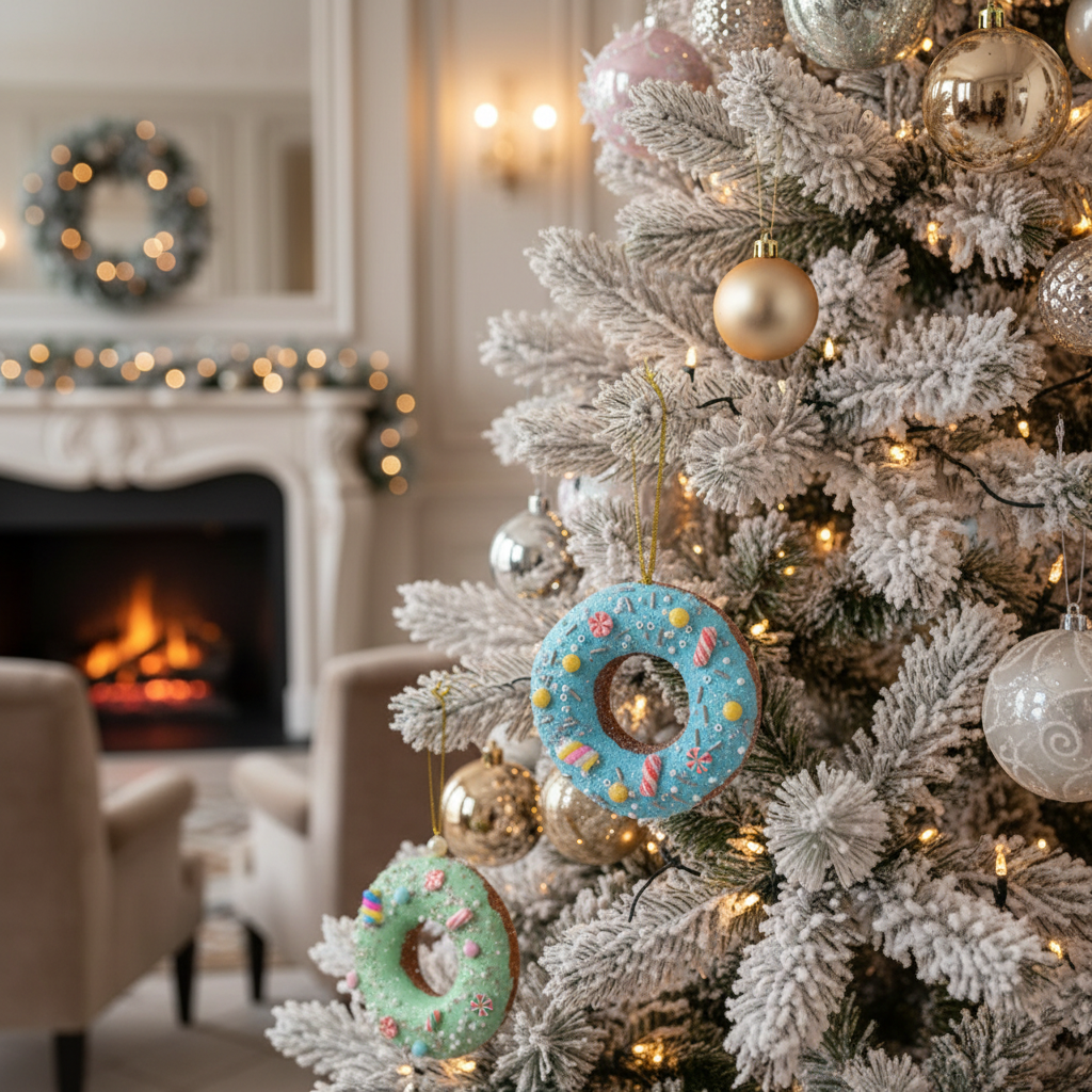 Doughnut Christmas Ornament, Dessert Christmas Tree Ornament, Hanging Holiday Tree Decoration - Set Of 10