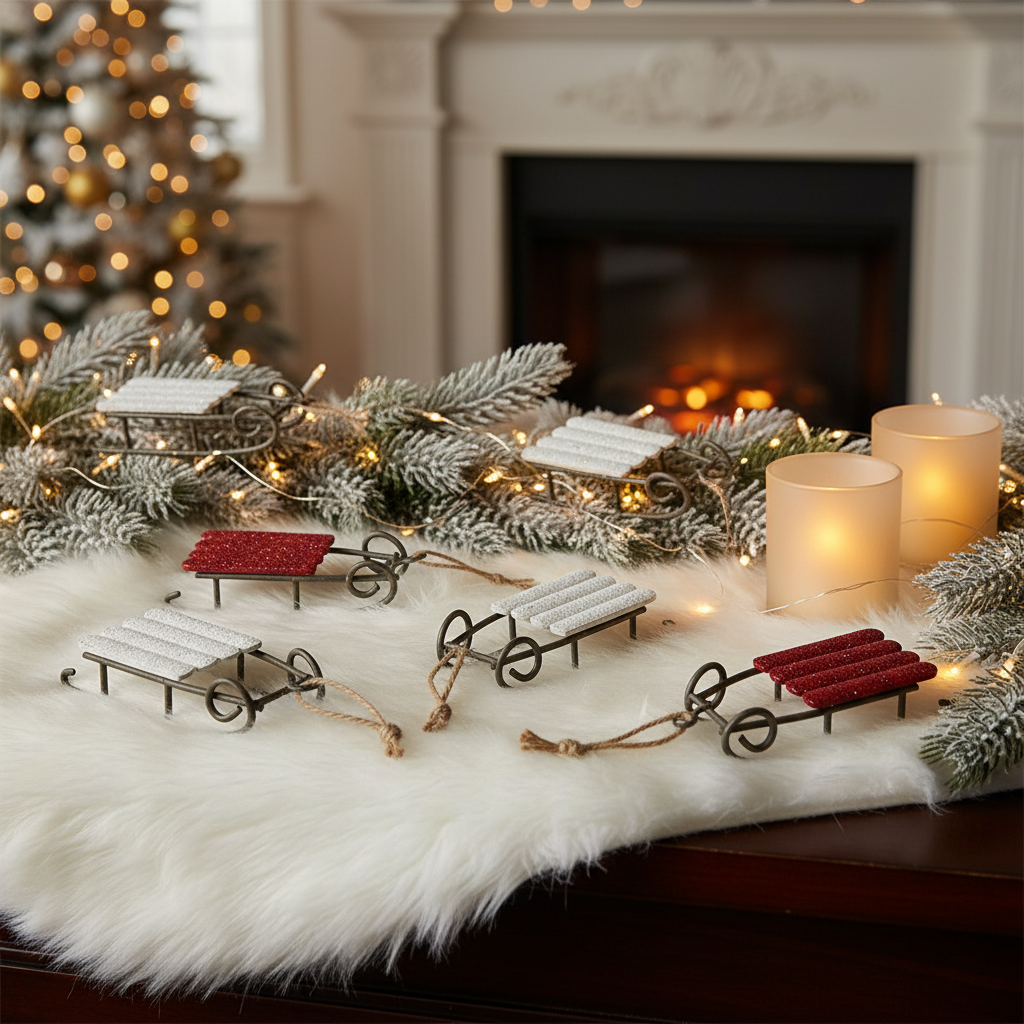 Sleigh Christmas Ornament Set of 6 – Holiday Tree Decoration