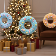 Doughnut Christmas Ornament, Dessert Christmas Tree Ornament, Hanging Holiday Tree Decoration - Set Of 10
