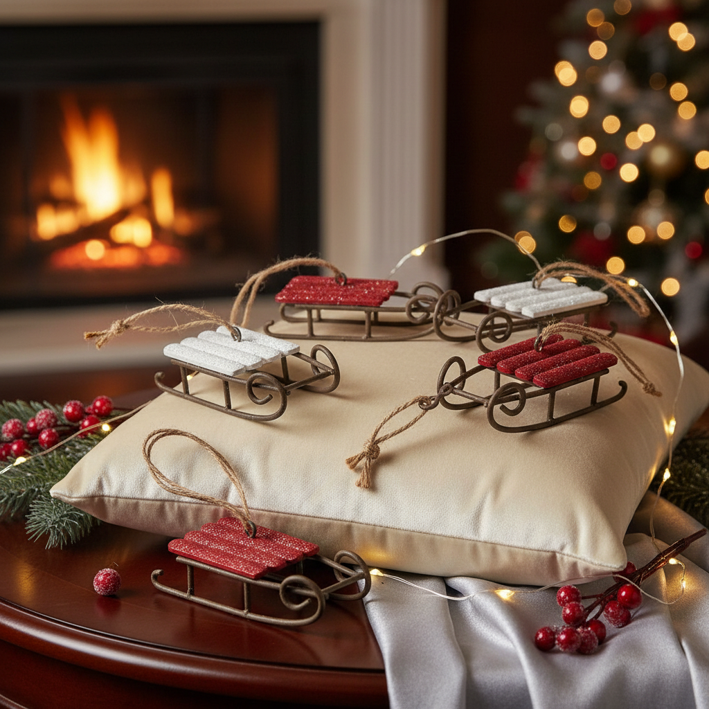 Sleigh Christmas Ornament Set of 6 – Holiday Tree Decoration