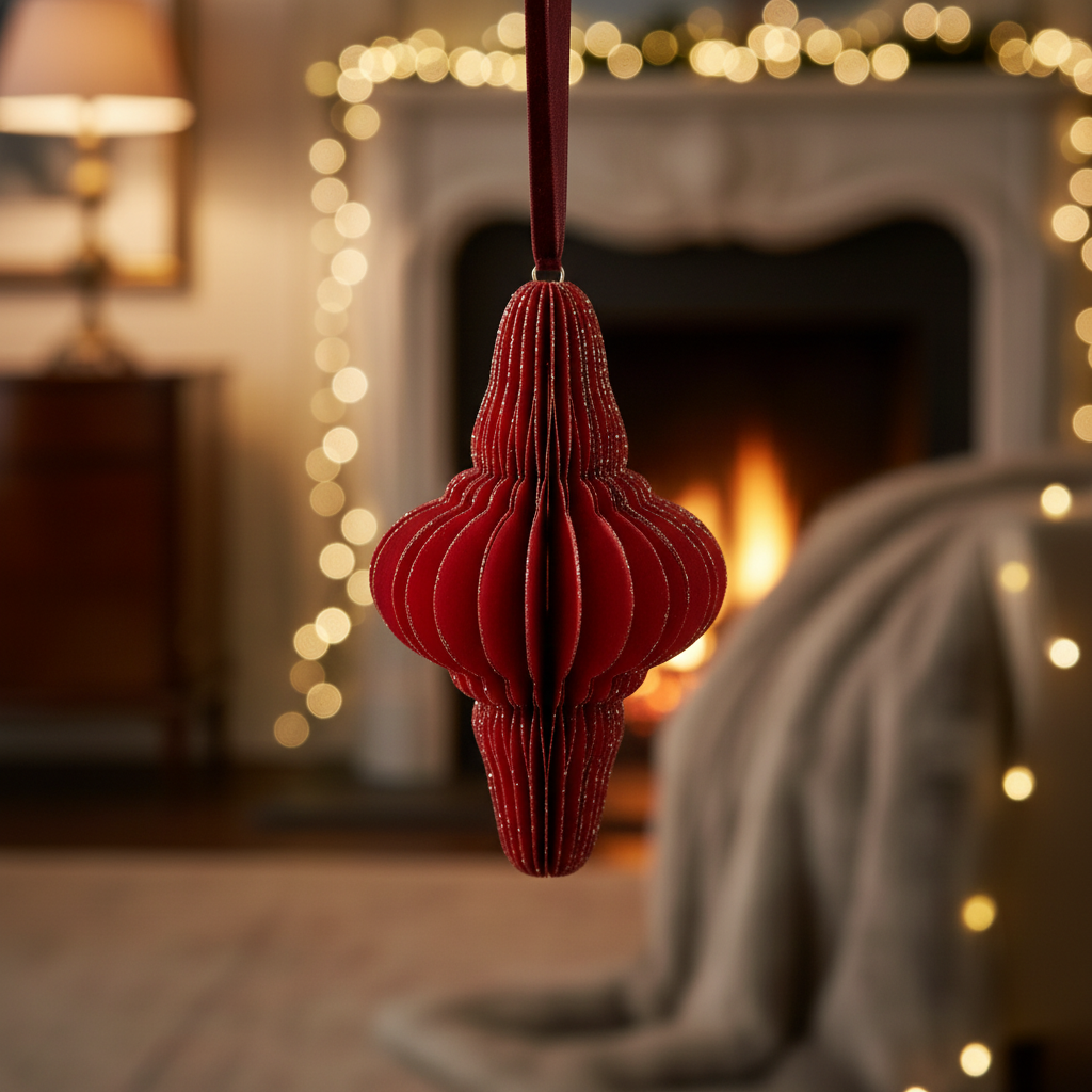 Red Folding Paper Finial Ornament Set of 12 – Holiday Tree Decoration