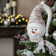 Snowman Plush Head Decoration 12", Christmas Snowman Plush Decor - Set Of 2