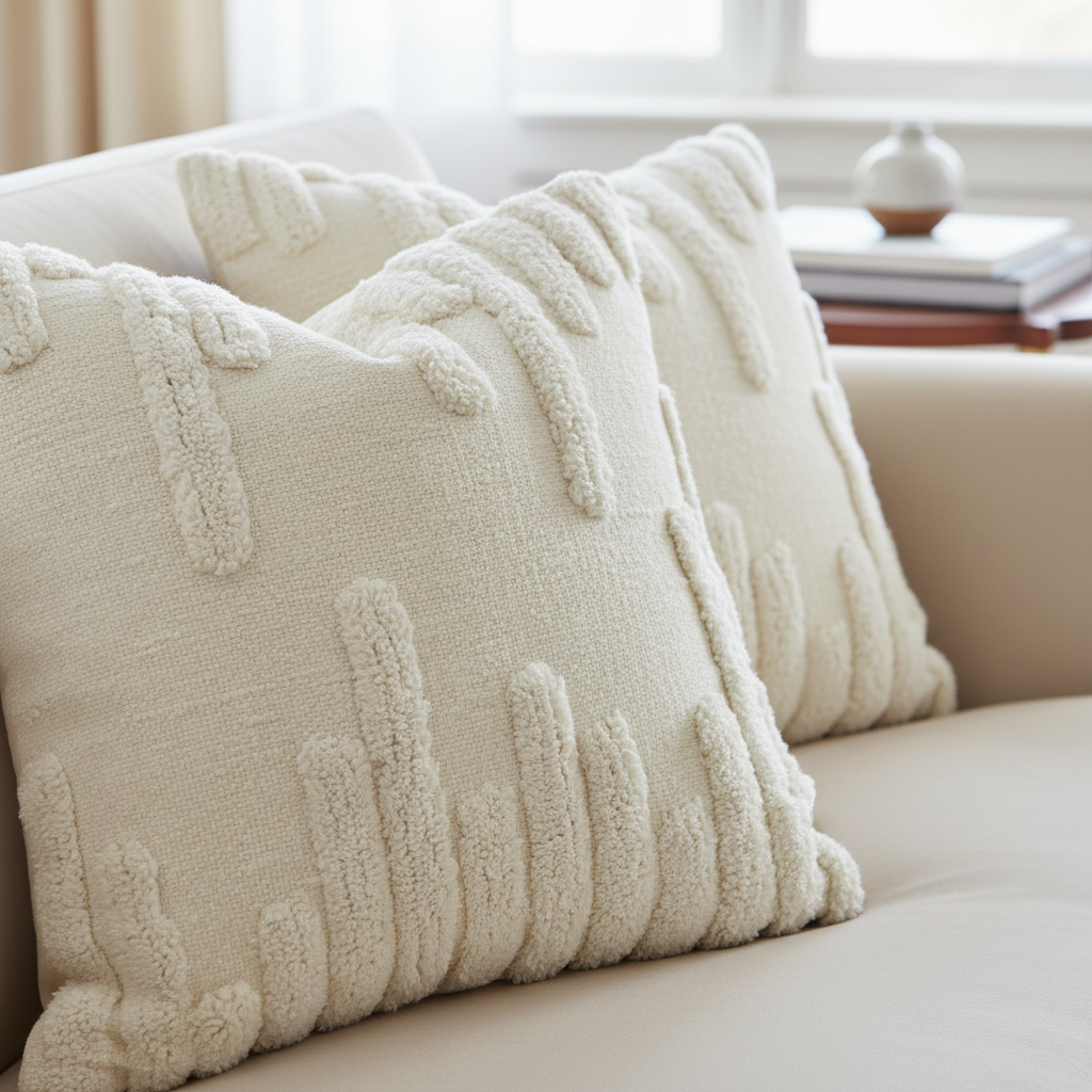 Slub Cotton Ivory Cushion Speed Set Of 2, 18 X 18 Inch, Decorative Throw Pillow, Home Accent