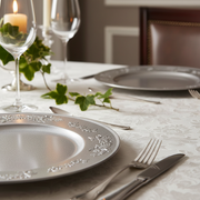 Silver Ivy Design Charger Plate – 13", Set of 6, Elegant Table Décor