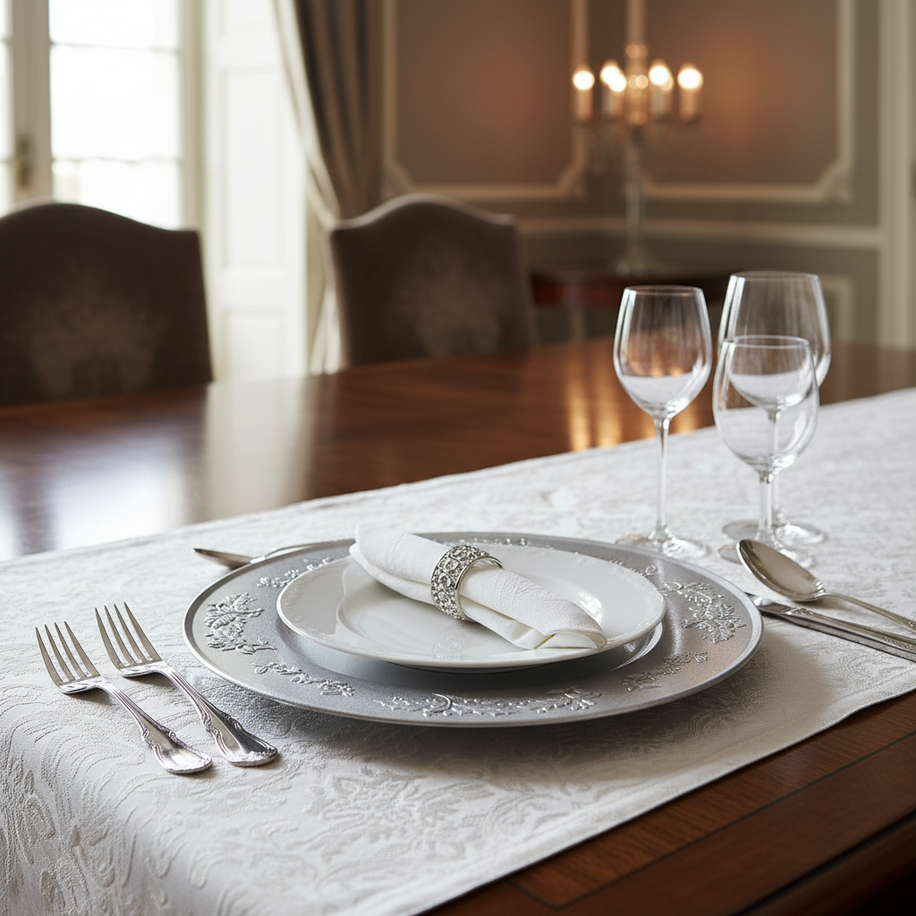 Silver Ivy Design Charger Plate – 13", Set of 6, Elegant Table Décor