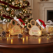 Wooden Paw With Santa Hat Sign, Christmas Pet Decor, Holiday Tabletop Sign - Set Of 2