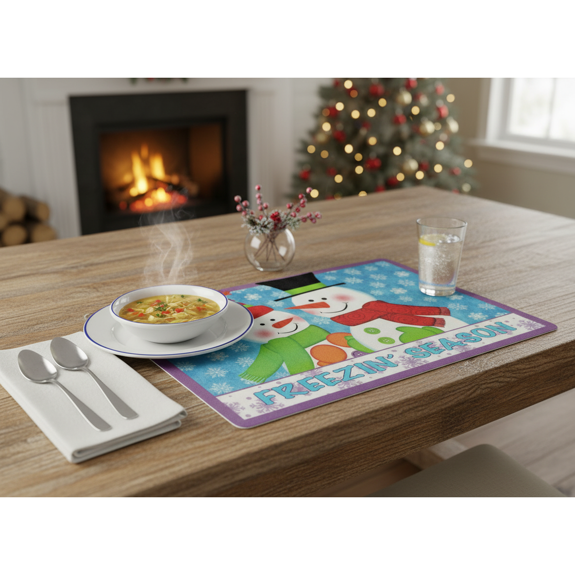 EVA Placemat Double Snowman 12 X 18 Holiday Dining Table Mats - Set of 12