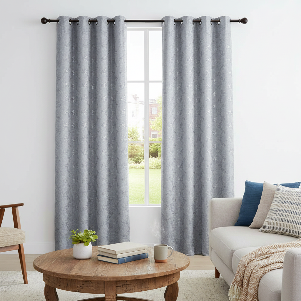 Jacquard Curtain Panel – Chevron Gray, 84", 8 Grommets, Set of 2