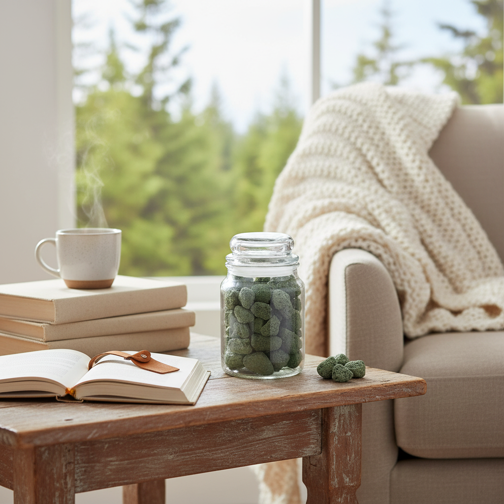Forest Pine Aromatic Stones in Glass Jar with Lid – Fragrant Home Decor, Air Freshener