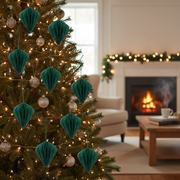 Green Folding Paper Pyramid Ornament Set of 12 – Holiday Tree Decoration