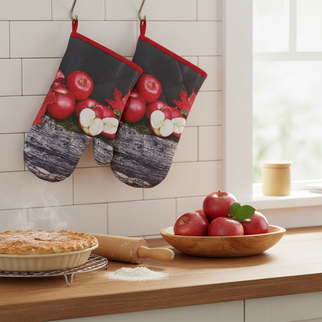 Fresh Apples Quilted Oven Mitts 2-Piece Set – Heat Resistant Kitchen Gloves
