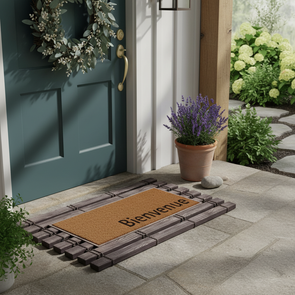 Bienvenue Rubber Fence Doormat with Coir Mat, Outdoor Mat