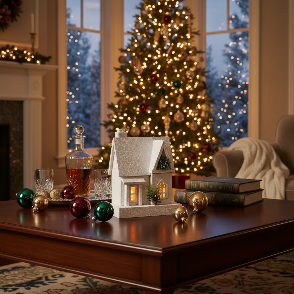 11.81" LED White Wooden House Christmas Decor – Holiday Accent