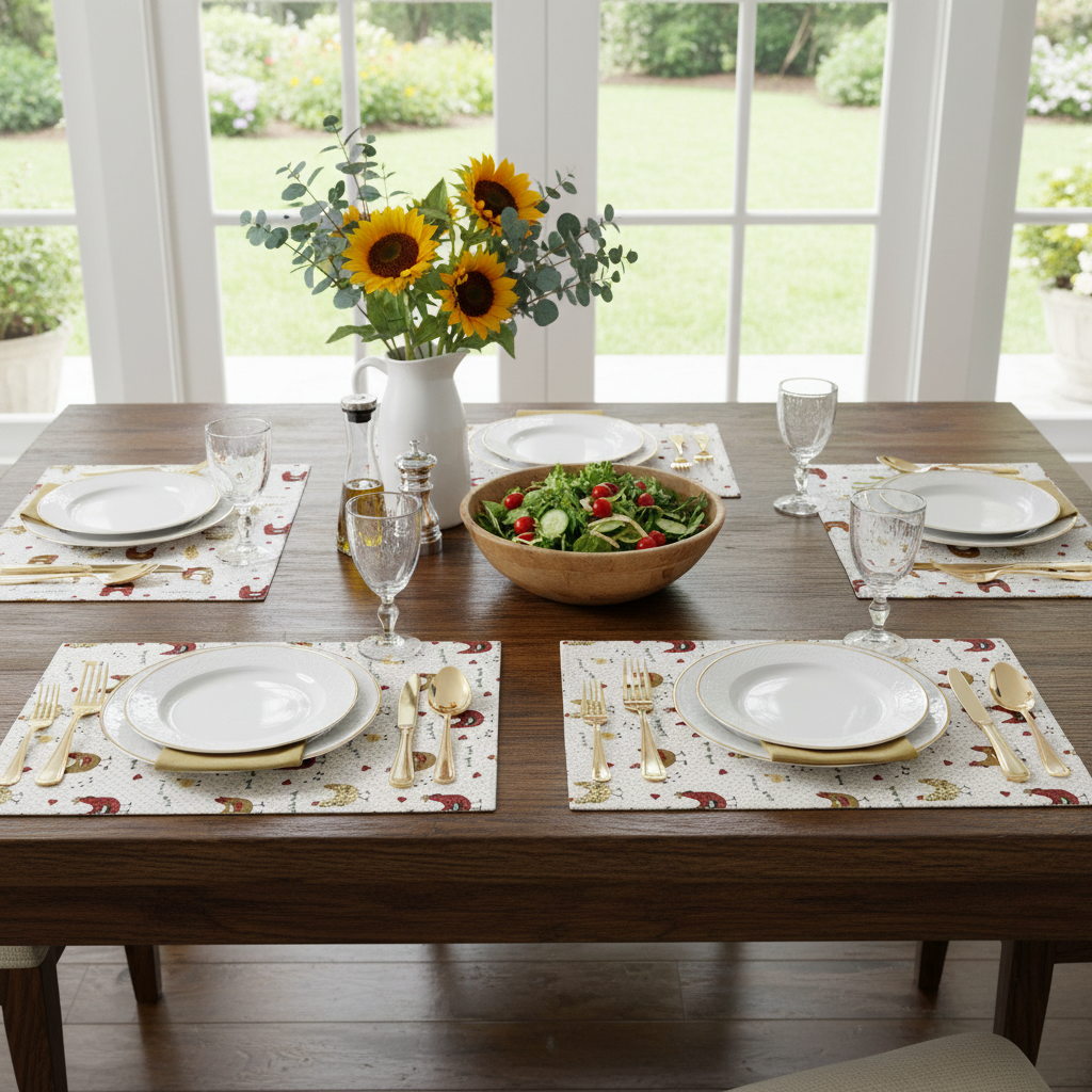 Cotton Placemat Farmhouse Chicken Decorative Dining Table Mats - Set of 12
