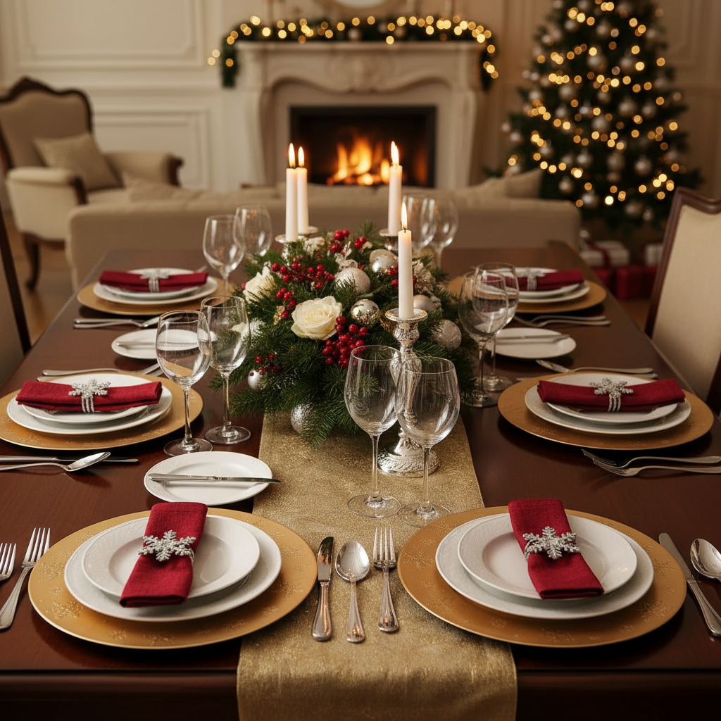 Gold Snowflake Charger Plate – 13", Set of 6, Holiday Table Setting
